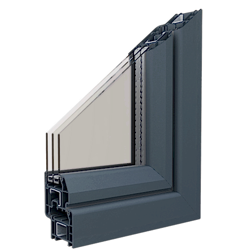Egepen deceuninck, zendow serisi antrasit renkli damlalıklı kanatlı pvc pencere ve kapı profili