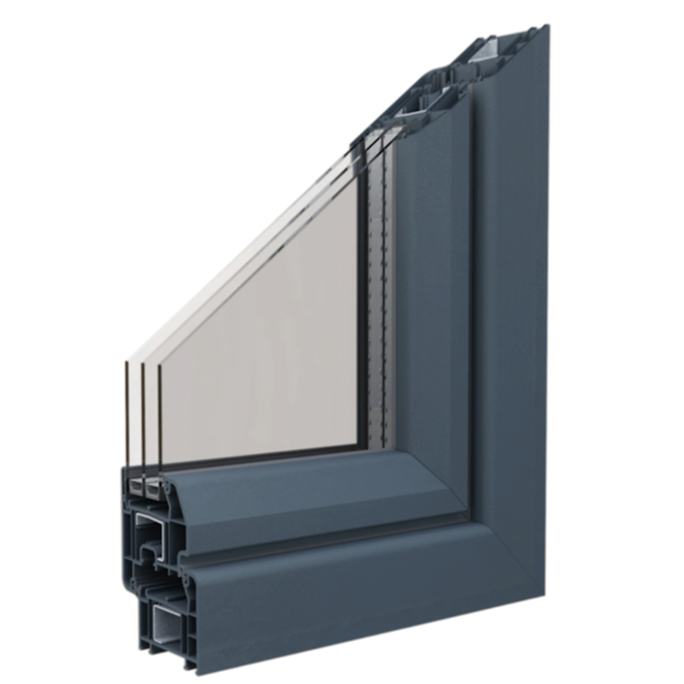 Egepen deceuninck, zendow serisi antrasit renkli damlalıklı kanatlı pvc pencere ve kapı profili