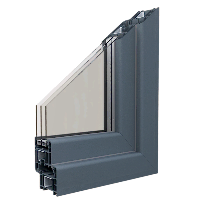 Egepen deceuninck, zendow serisi antrasit renkli damlalıklı kanatlı pvc pencere ve kapı profili